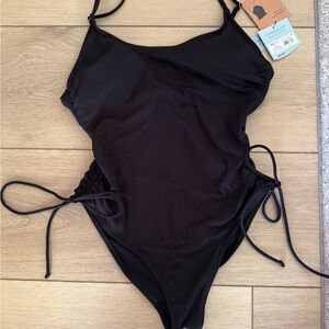 Shade & Shore High Leg Adjustable Black One Piece Swimsuit